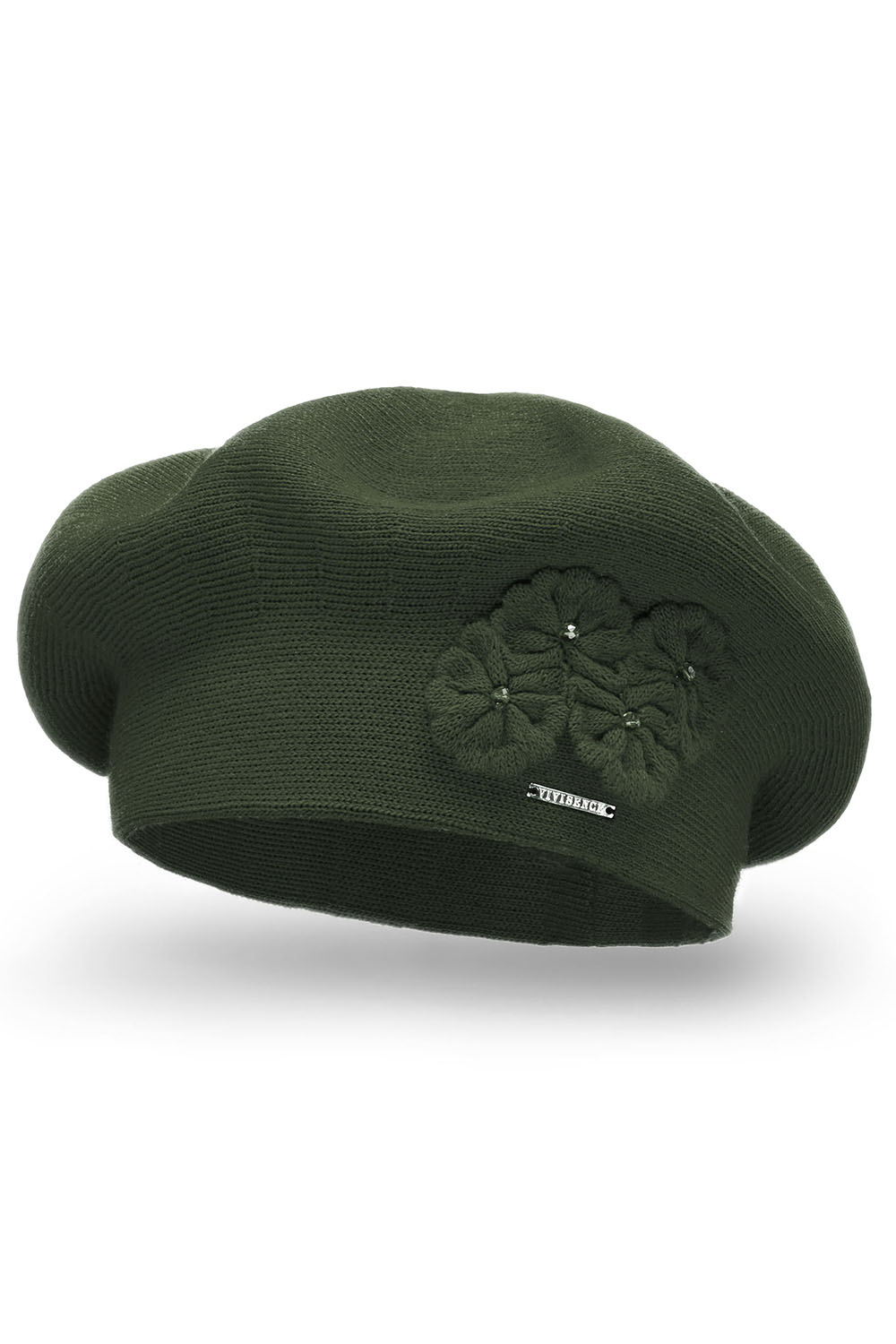 Vivisence Elegant Women's Beret With Flower Warm Autumn Winter Accessory 7006, green