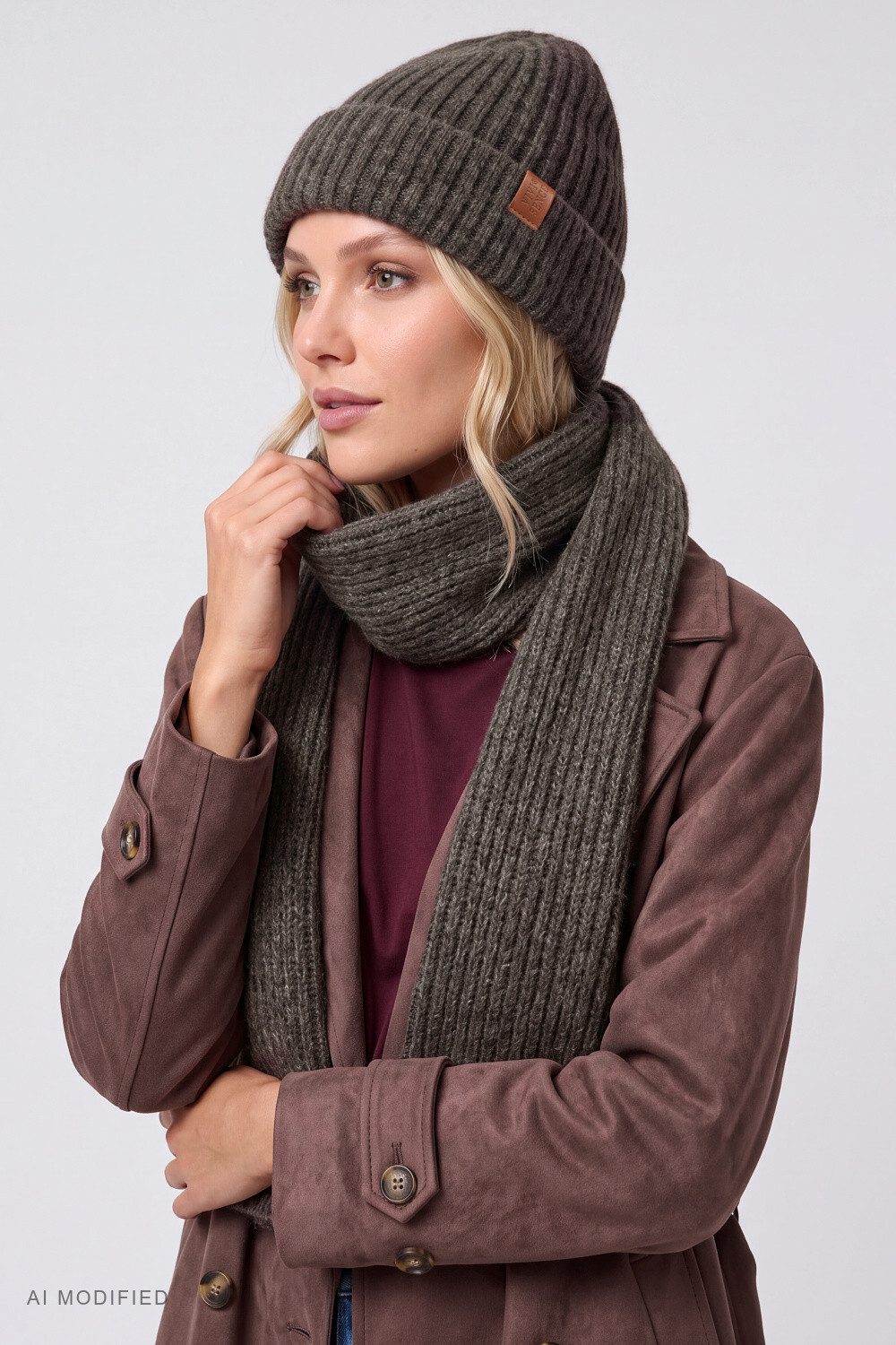Vivisence Damen Beanie mit Umschlag für kalte Tage, braun