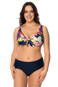Vivisence Bikini Oberteil Damen Bügel Schleife Formend Stützfunktion 3203, dunkelblaue Blumen