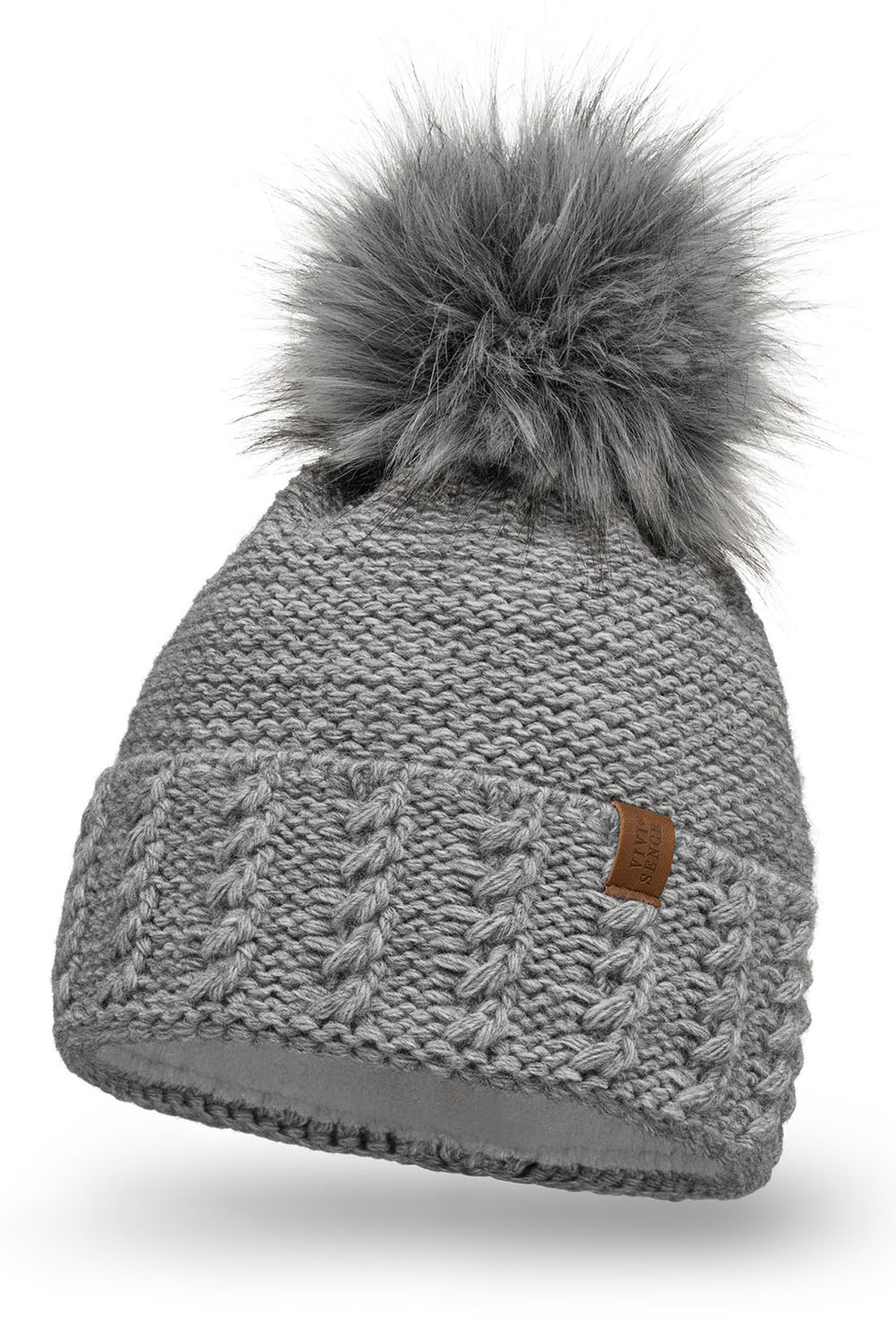 Vivisence Bonnet À Pompon Femme Doublé Polaire Ajustement Parfait Et Chaleur 70103, gris clair
