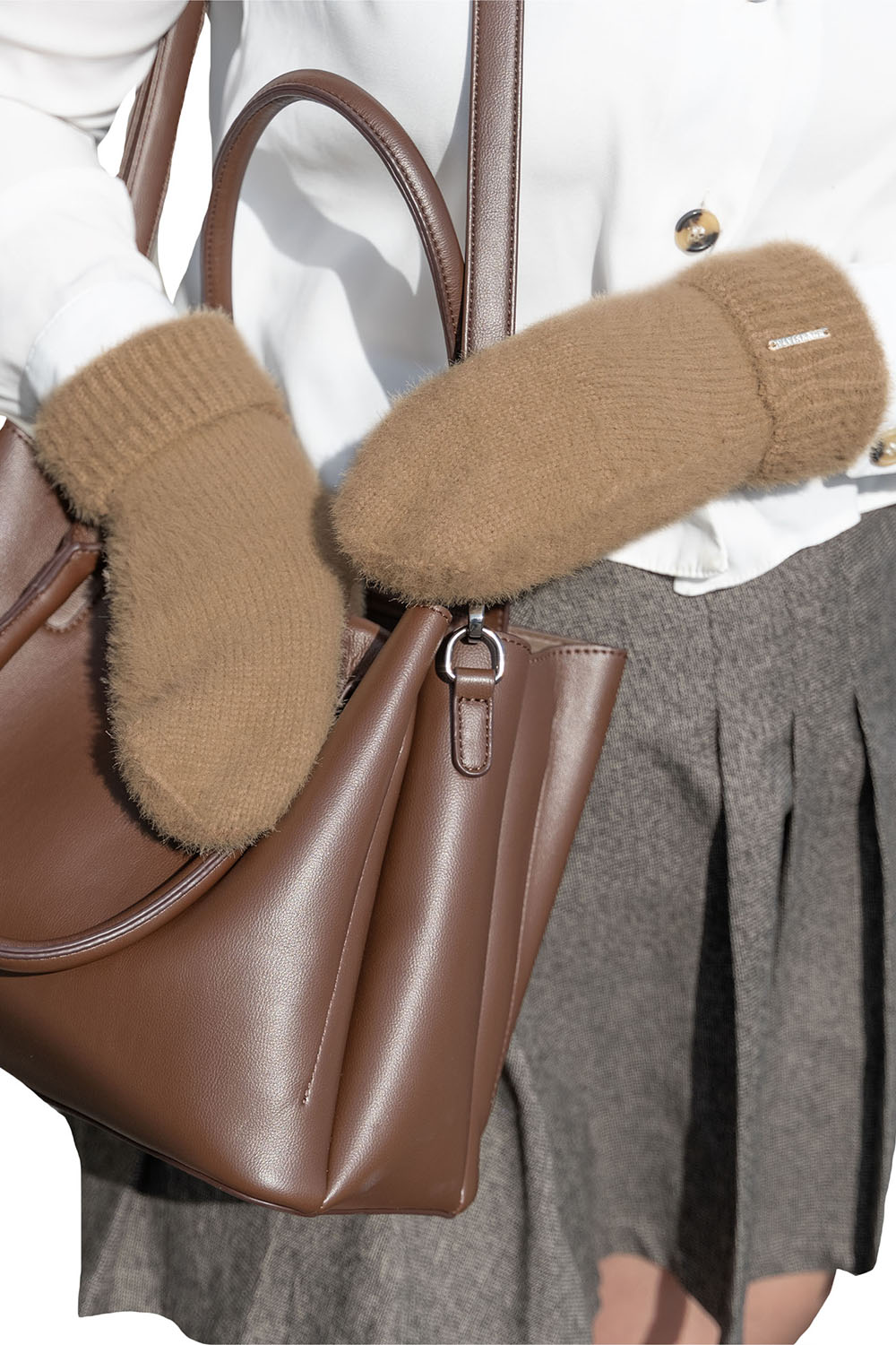 Vivisence Women's Gloves for Winter and Autumn Stylish Fleece Lined One Finger With Turned Up Hem Made From Soft Yarn Perfect For Cold Winter Days 7205, carmel