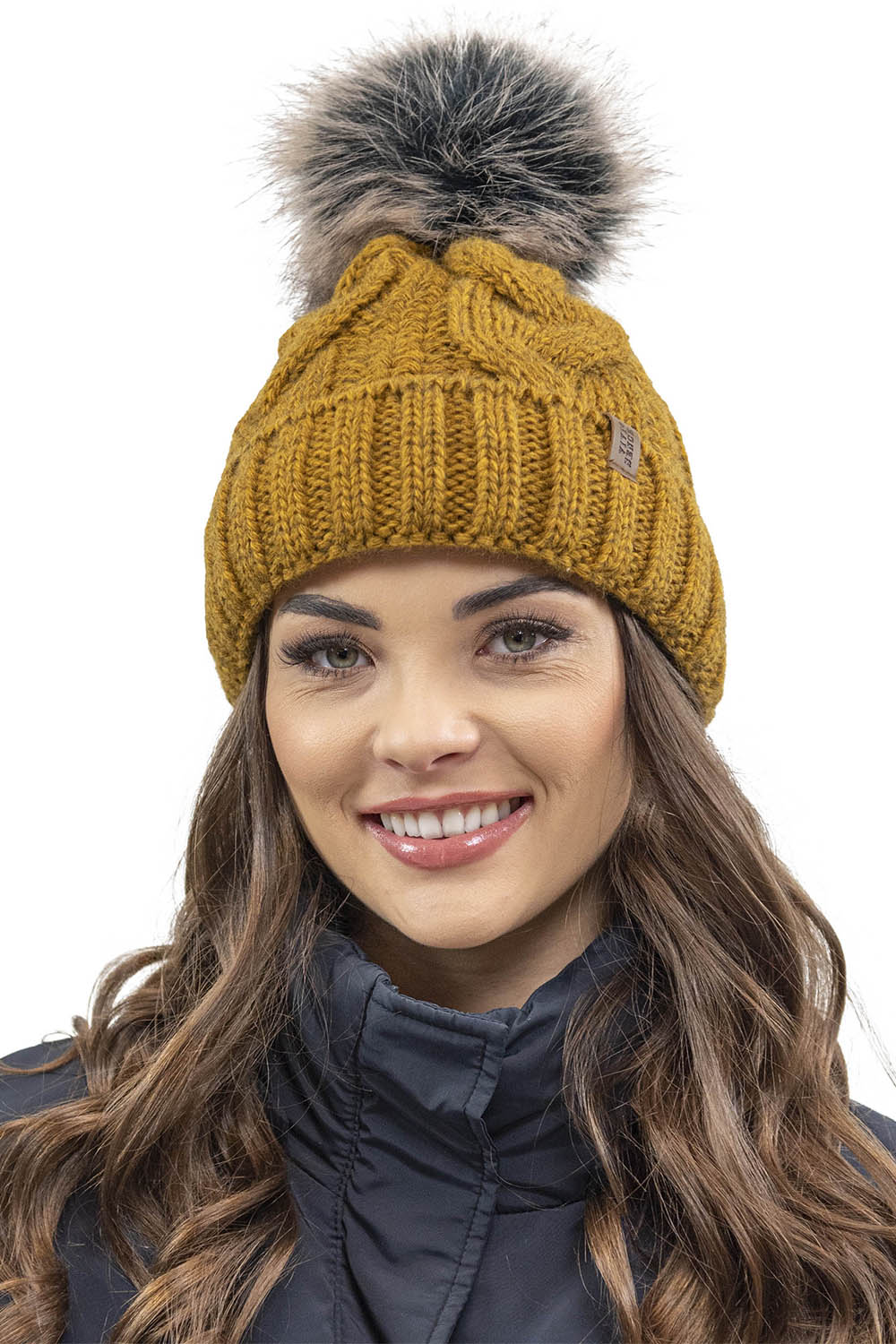 VIVISENCE Wintermütze mit Bommel Damen Warmes Ideal Für Kalte Wintertage 7014, dunkelgelb