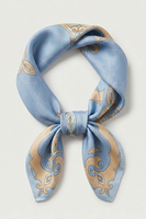 Vivisence Femme Foulard En Soie Carré Bords Roulottés Polyvalent Et Doux, bleu/beige