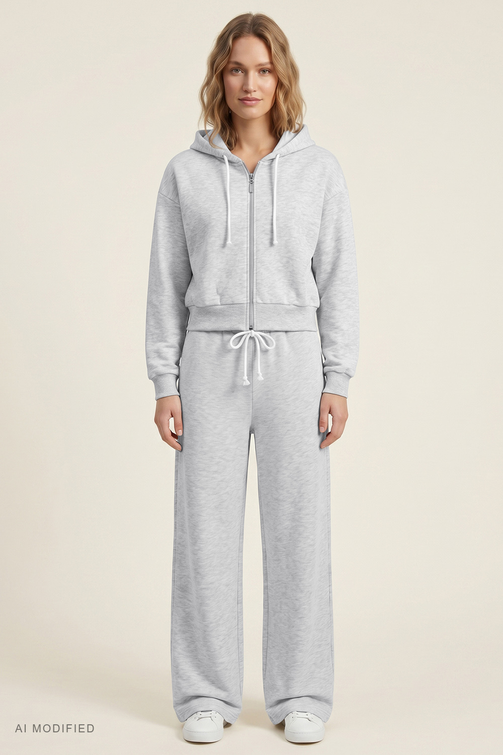 Vivisence Cropped Cotton Hoodie Zip Up Sweatshirt for Women, grey