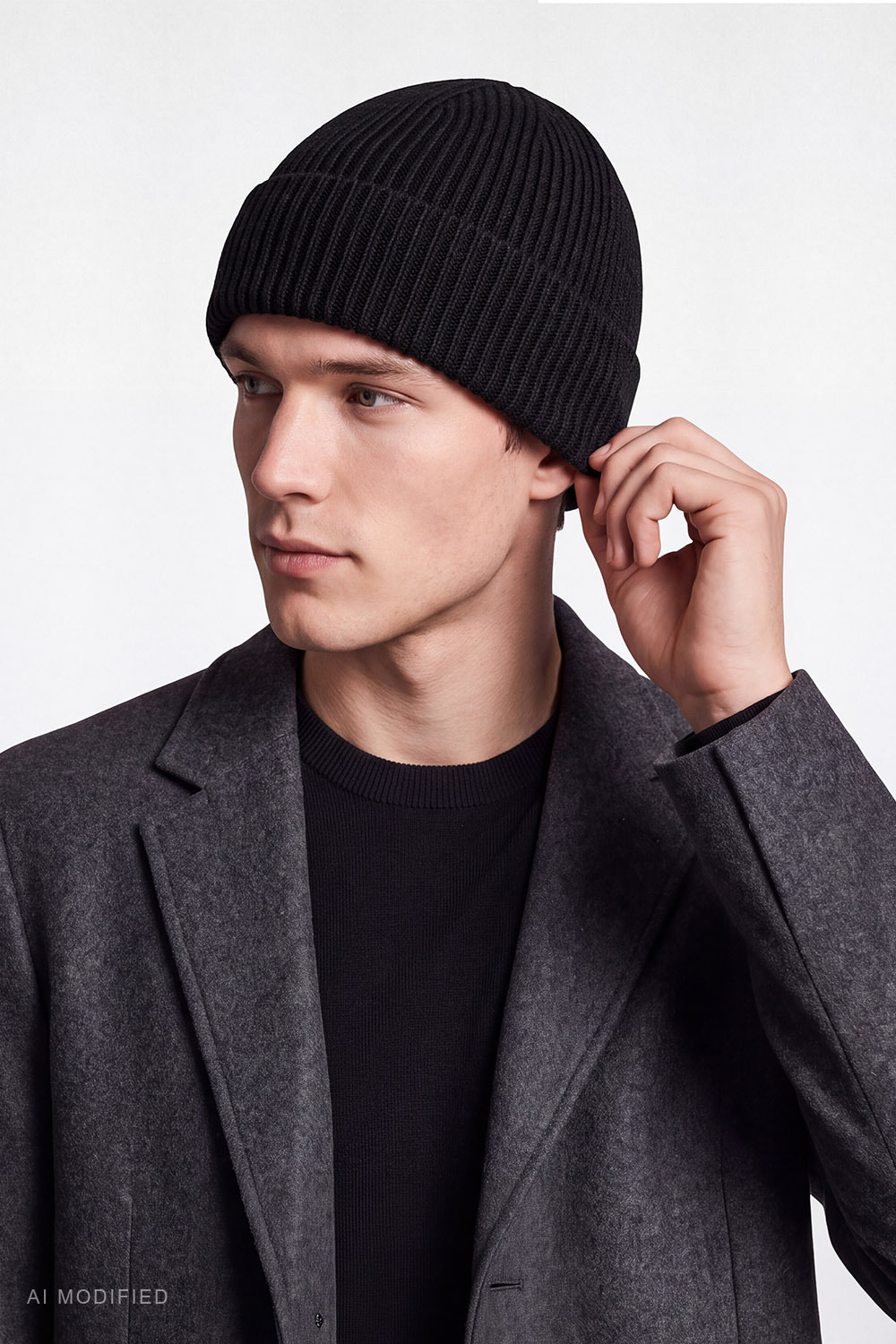 Vivisence Classic Men's Wool-Blend Beanie Hat Ribbed Knit, black