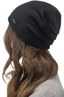 Vivisence Women's Hat Wool Pleated Fleece Lined Comfortable Everyday Winter 7085, black