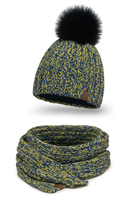Vivisence Bonnet Et Écharpe Pour Femme L'Automne Et L'Hiver Tricoté Avec Un Gros Pompon Et Une Longue Chaude En Fil Épais Doublé De Polaire Douce Pour Les Froides Journées D'Hiver 7086Kmpl, jaune