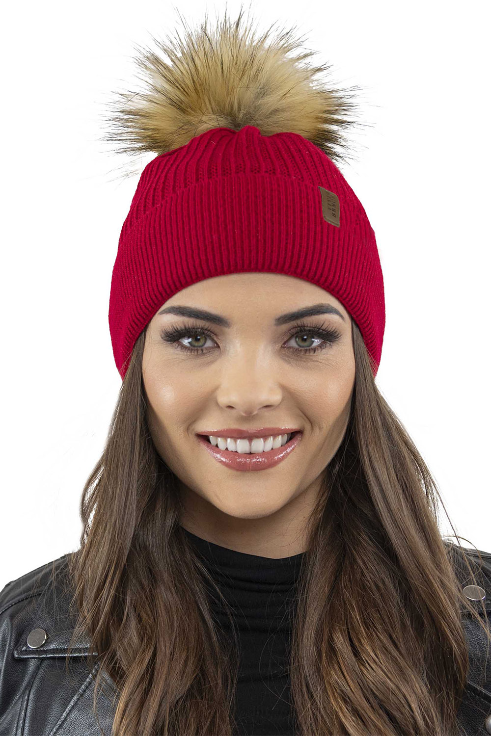 Vivisence Bonnet Femme Avec Pompon Pour L’Hiver En Fil Chaud Style Automnal 7042, rouge
