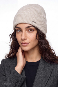 Vivisence Women's Beanie Merino Wool Cashmere Ribbed Knitted Hat, beige