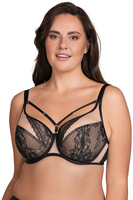 Vivisence Soutien-Gorge Femme Non Rembourré à Armatures Dentelle Florale Jacquard Gasa Bandes Déco Bretelles Réglables Sexy Élégant Lingerie Quotidienne, noir
