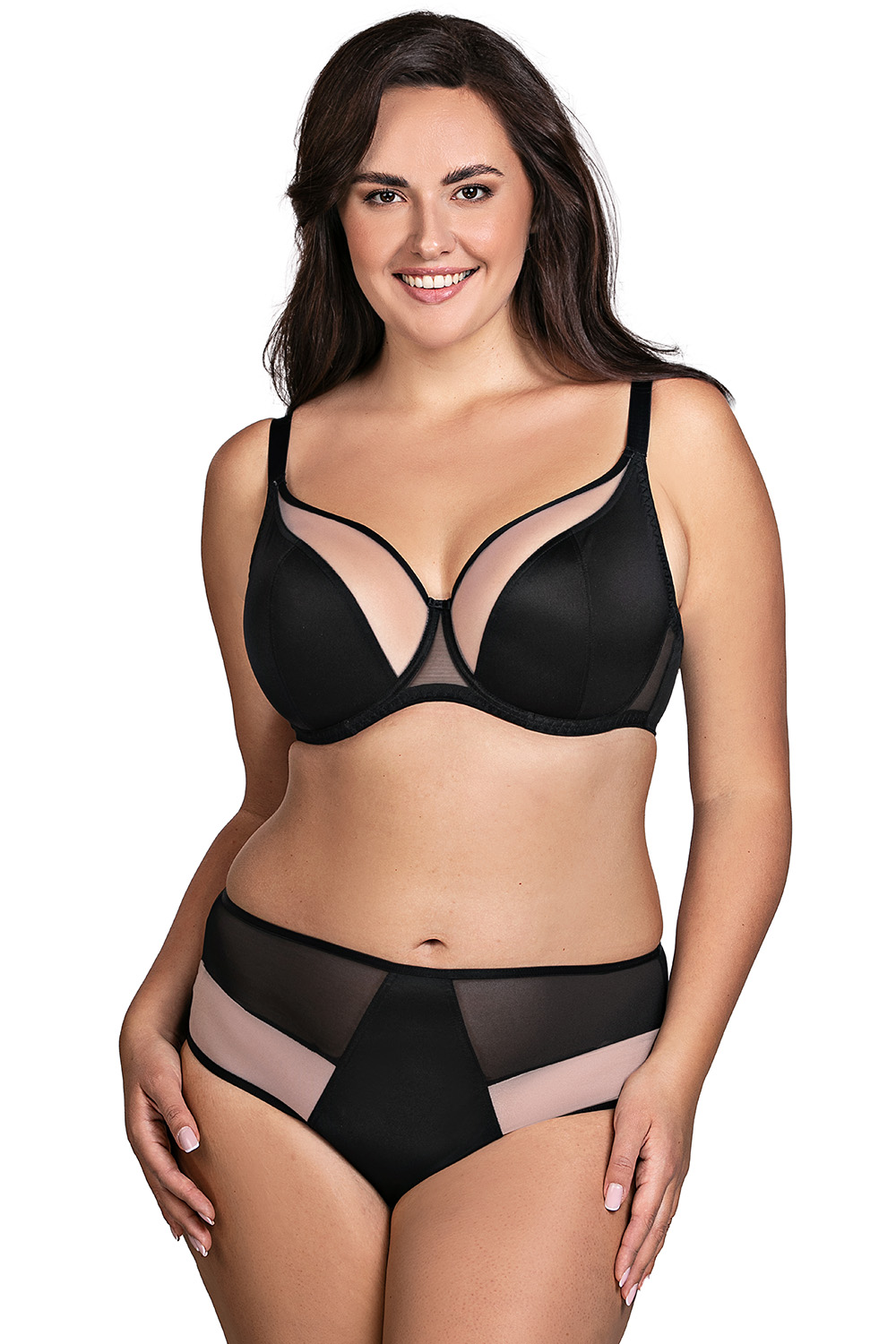 Vivisence Damen Slip Mit Klassischem Schnitt Eleganter Slip Zarte Spitze Weiches Beiges Netz Baumwollzwickel Und Elastische Kanten Für Höchsten Komfort, Schwarz