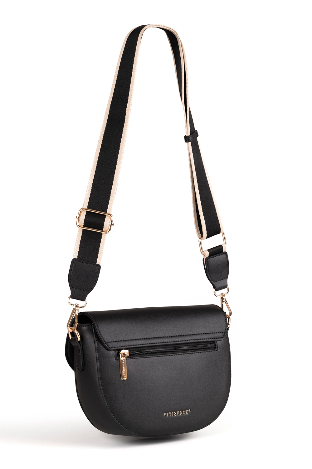 Vivisence Damen Schultertasche Magnetverschluss mit Zierstreifen, Schwarz