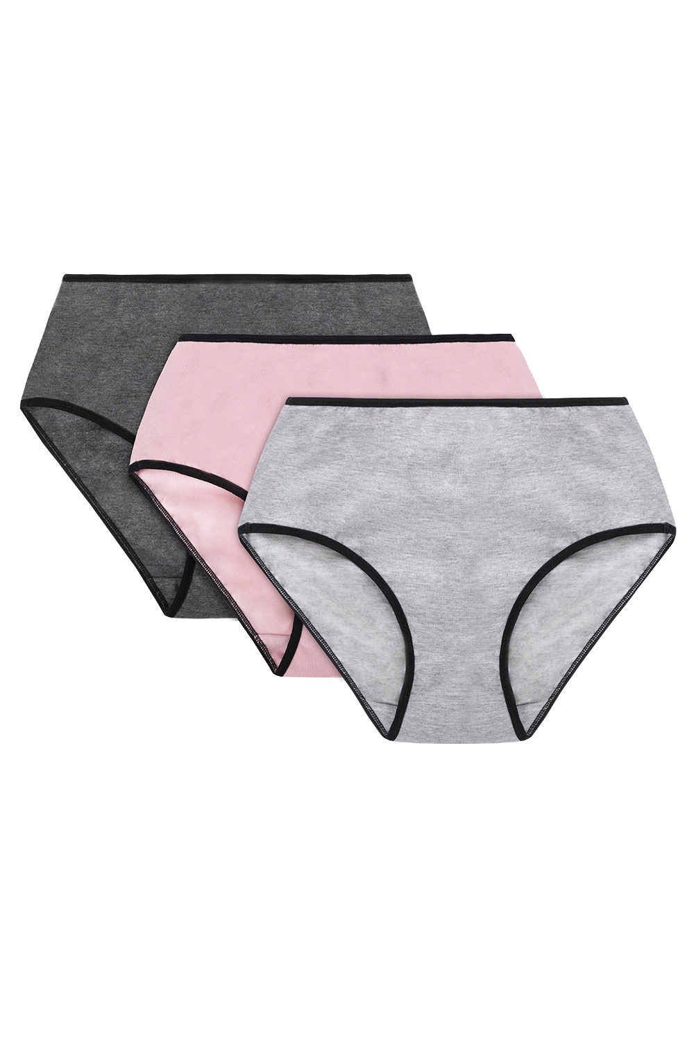 Vivisence Culotte Classique Slip pour Femme Lot de 3 Figi Silhouette Élégante 4017, bande noire : gris/rose/gris foncé