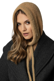 Women's Hood And Gloves for Winter and Autumn Set Stylish Balaclava Warm And Functional For Cold Weather Comfort With Soft Yarn And Elegant Tinsel Detail 7097Kmpl, carmel