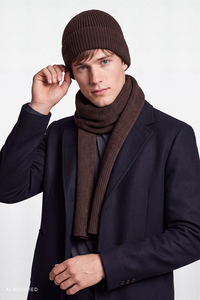 Vivisence Mens Beanie Hat And Scarf Set Wool Knitted Winter Accessories, brown