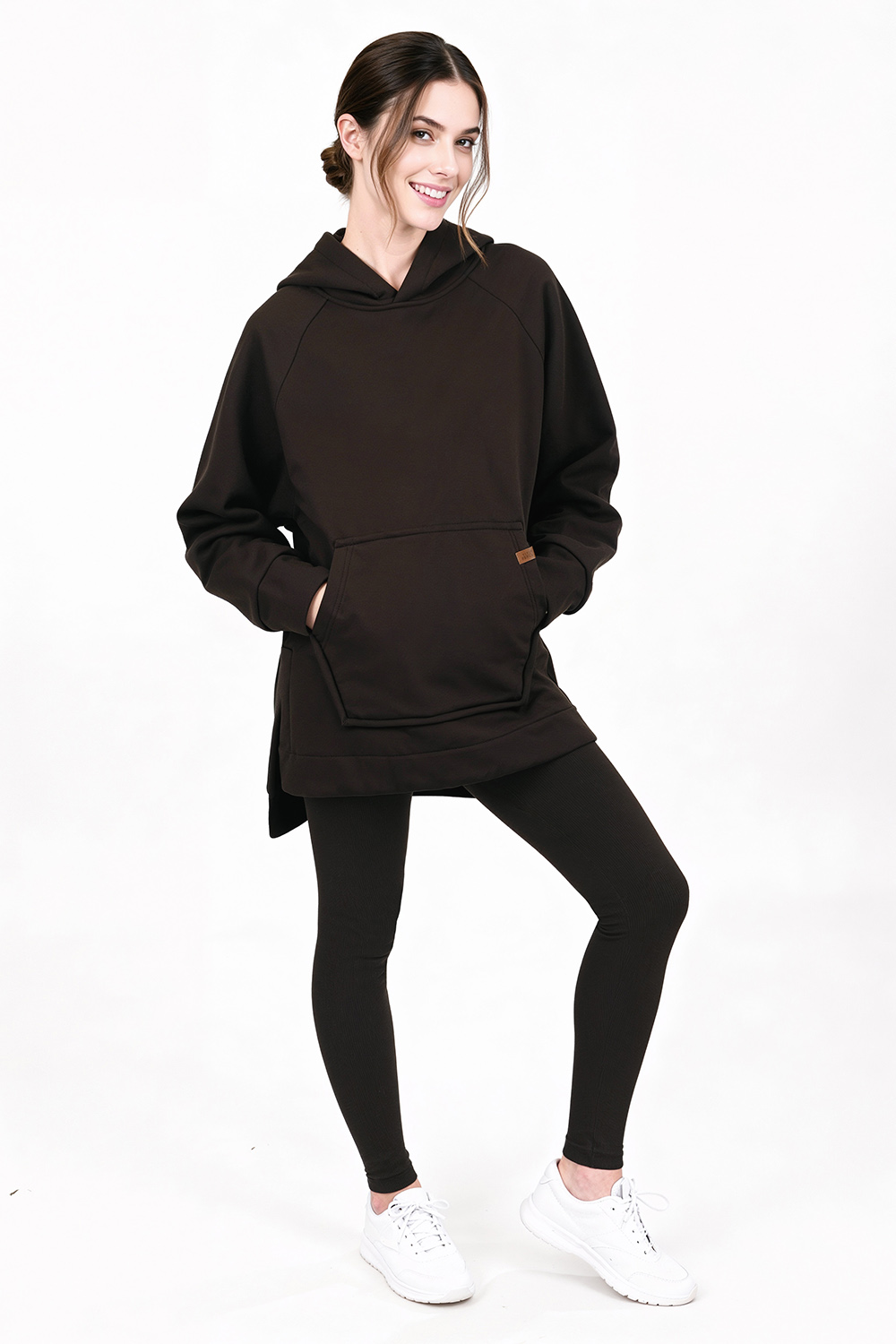 Vivisence Femme Ensemble Legging Et Sweat À Capuche Coton Élasthanne Confort, marron