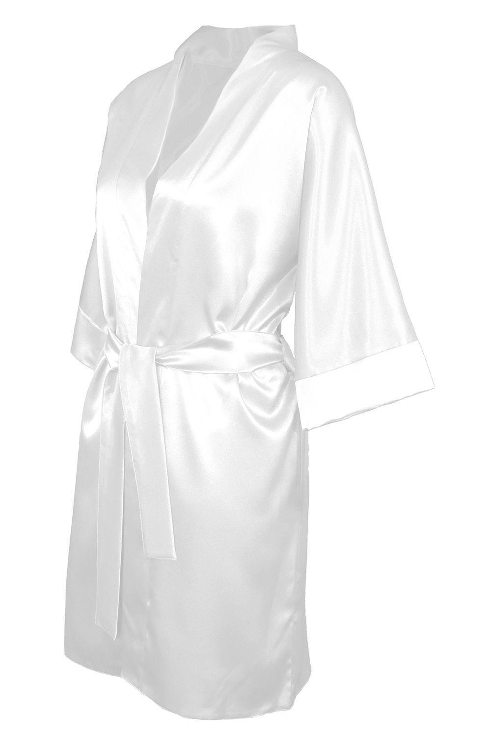 Vivisence Women Satin Robe V Neck Three Quarter Sleeve Tie Waist Short Gift, ecru