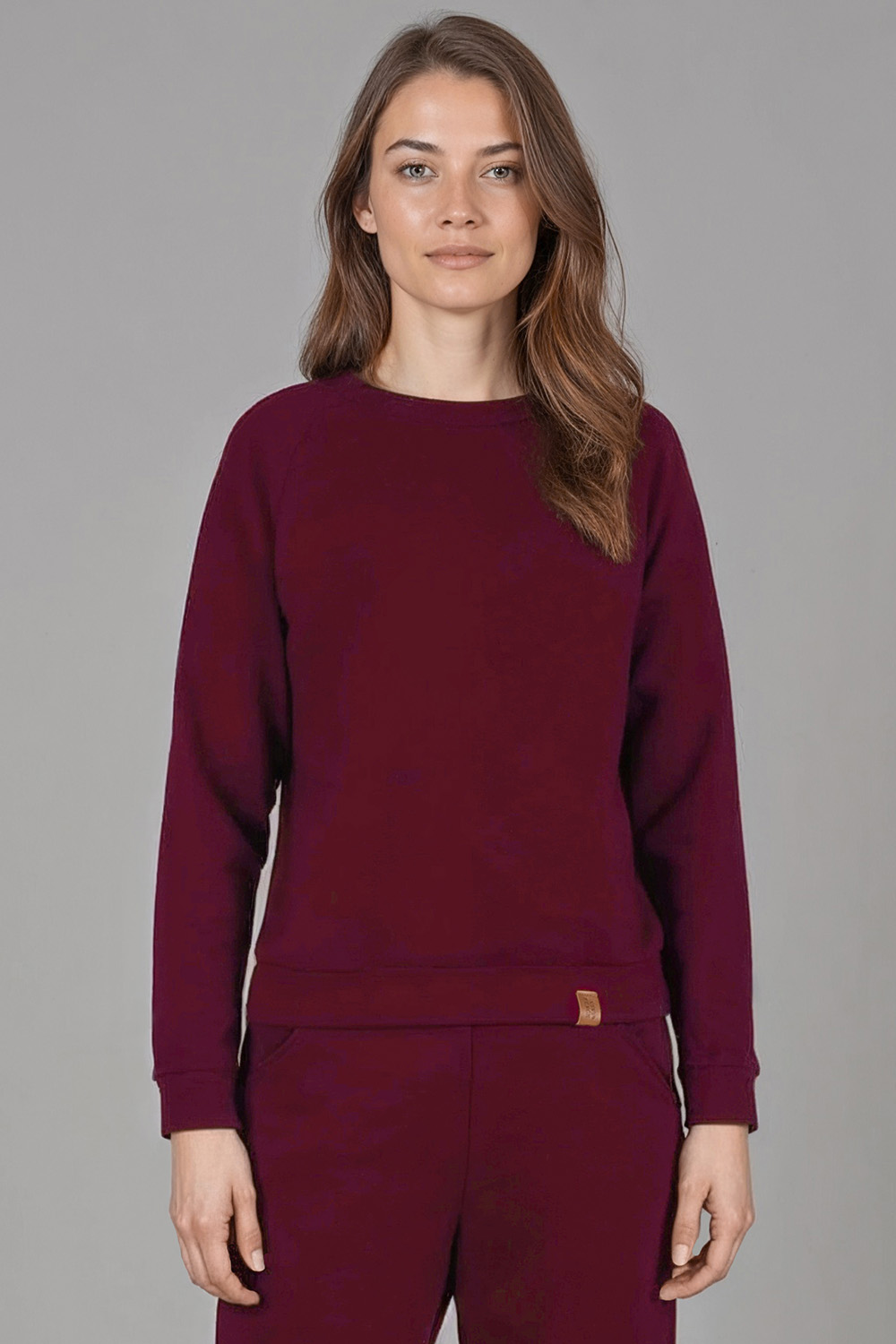 Vivisence Womens Sweatshirt Cotton Long Sleeve Everyday Loungewear 9004, maroon