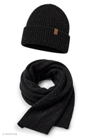 Vivisence Herren Winterset Mütze Schal Merinowolle Seide Set, schwarz