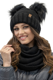 Vivisence Women's Winter Hat With Two Pom Poms Warm Yarn Antistatic 70106, Black