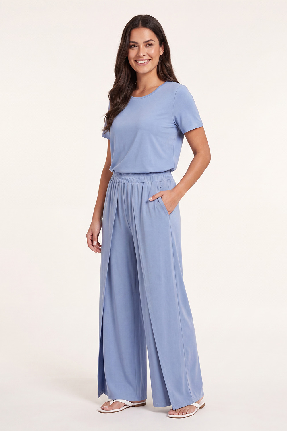 Vivisence ensemble détente viscose pyjama femme tenue d'intérieur, bleu