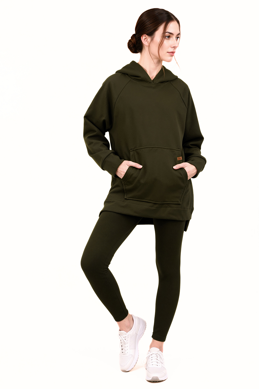 Vivisence Women Loungewear Set Hoodie and Leggings Cotton Blend Comfort Daily, Green