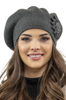Vivisence Women's Winter Beret Autumn Warm With Delicate Detail 7048, dark grey