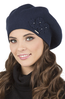 Vivisence Damen Mütze mit Schal Mit Blume Applikation Wärme An Wintertagen 7006, dunkelblau