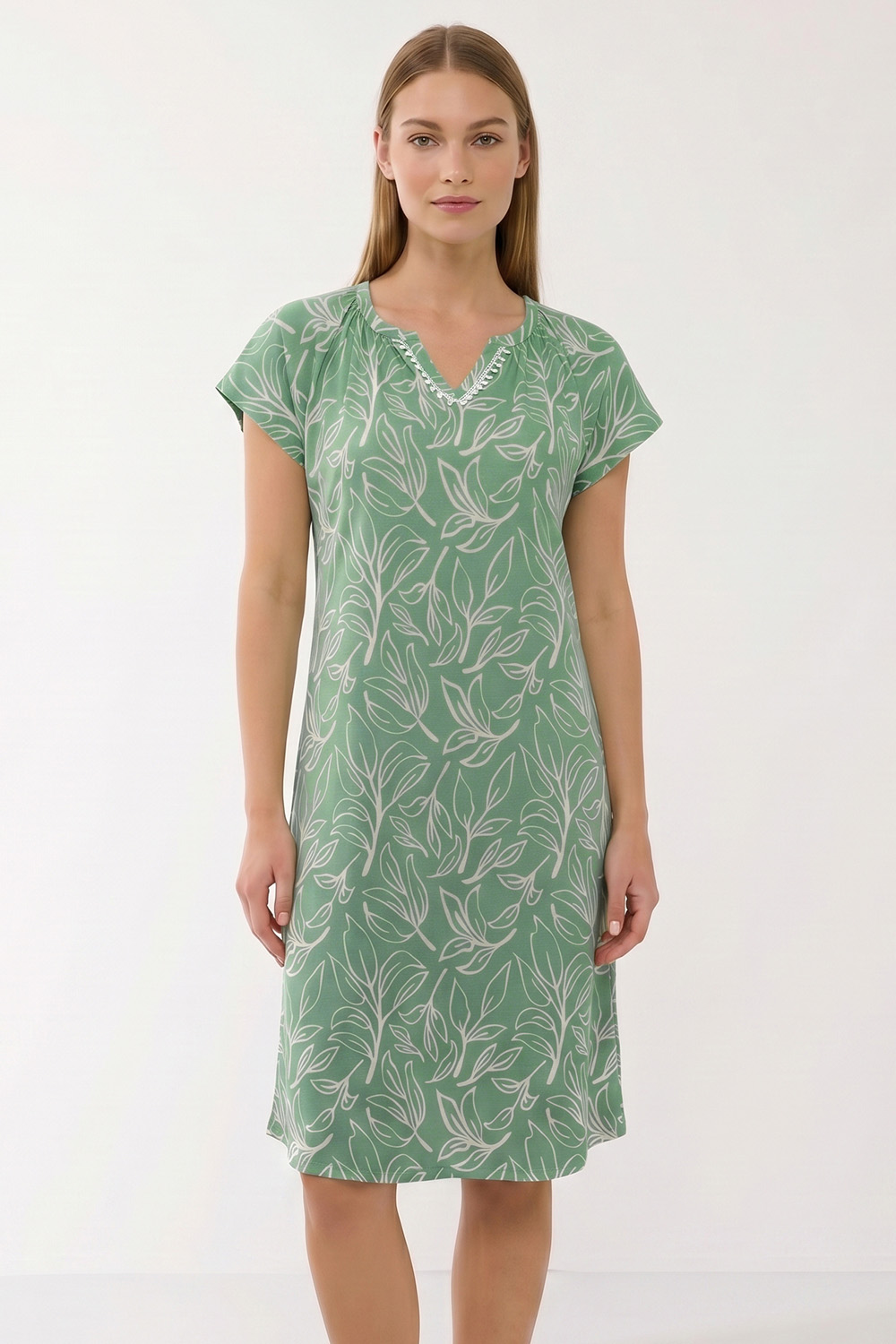 Vivisence Women Nightdress Cotton Blend Short Sleeve Breathable Comfort, mint