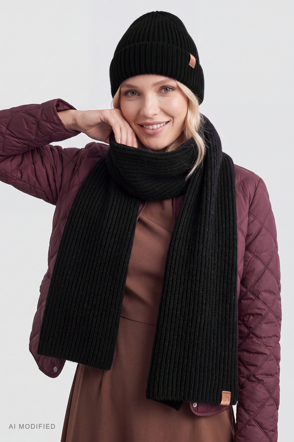 Vivisence Women's Wool Blend Beanie Hat with Turn-Up Cuff, black