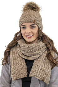 Vivisence Damen Mütze mit Schal Set Mit Fleecefutter Wärme An Wintertagen 7016, beige