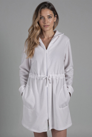 Vivisence Women's Robe Cotton with Zipper Warm Fabric Perfect for Evening Spa 5012, white
