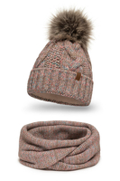 Vivisence Damen Bommelmütze Und Loop-Schal Mit Bommel Ideal Für Wintertage 7014, braune Melange