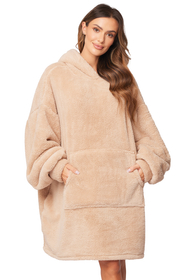 Vivisence Oversized Blanket Hoodie Universal Fit Soft Wearable Blanket Large Front Pocket Soft Material Perfect for Winter Comfort and Gift Ideas, beige