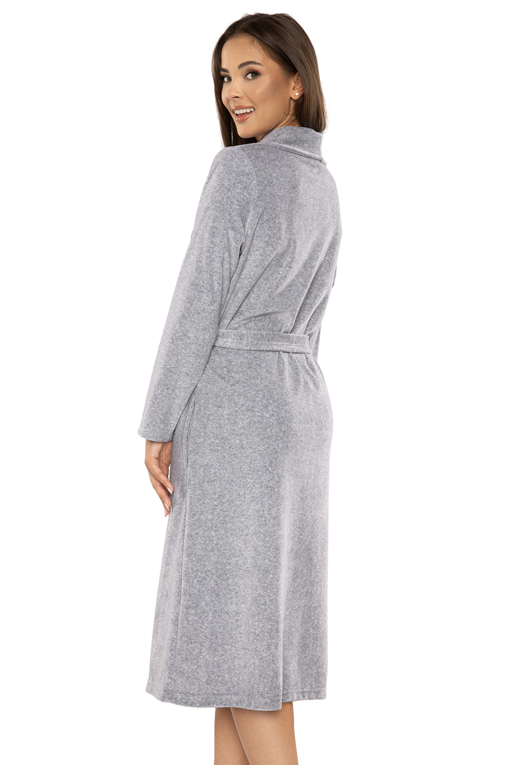 Vivisence Peignoir Femme Long Ceinture Poches Doux Classique Maison 5022, gris