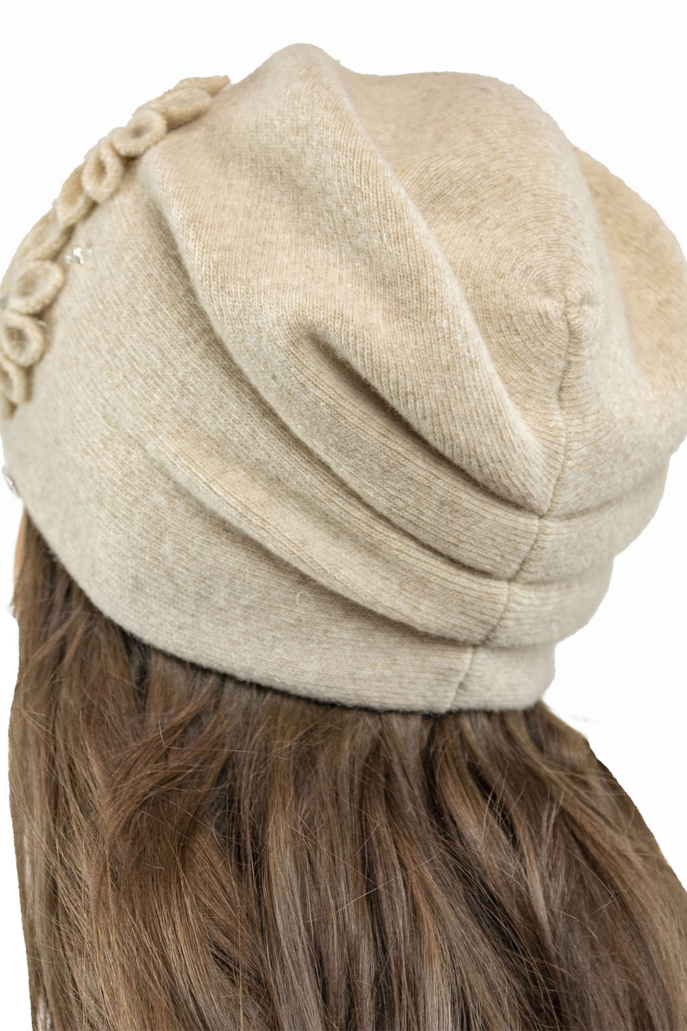 Vivisence Damen Wintermütze Wolle Blumenapplikation Warm Antistatisch 7053, beige