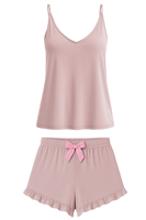 Vivisence Women's Pyjama Set Viscose V-Neckline Decorative Bow 2044, Pink