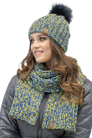 Vivisence Bonnet Et Écharpe Pour Femme L'Automne Et L'Hiver Tricoté Avec Un Gros Pompon Et Une Longue Chaude En Fil Épais Doublé De Polaire Douce Pour Les Froides Journées D'Hiver 7086Kmpl, jaune