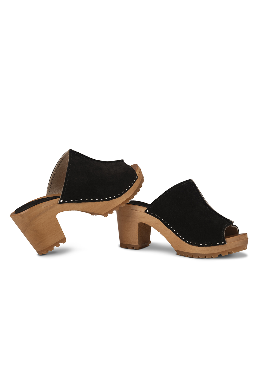 Vivisence Sabots Femme en Daim Naturel, Semelle en Bois, Talon Confort, Chaussures Faciles à Enfiler, noir