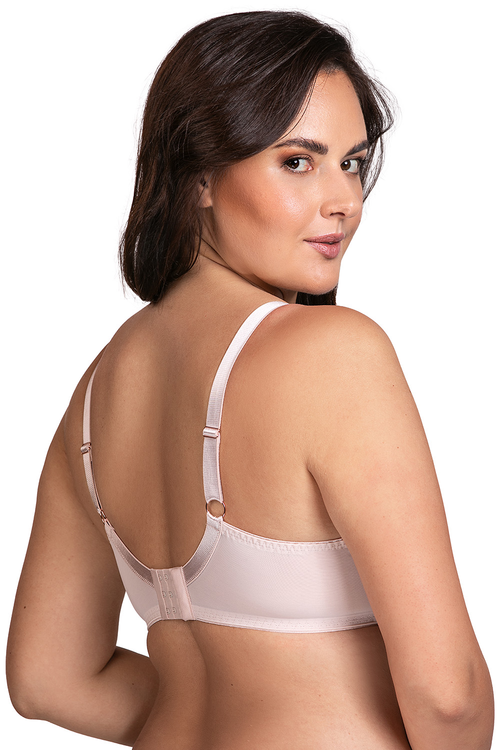 Vivisence Non-Padded Bra Soft Mesh Elegant Bra Upper Cups Smooth Lower Cups Adjustable Straps, Beige
