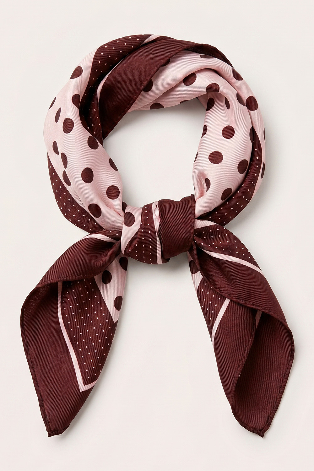 Vivisence Damen Seidentuch Quadratisch Punkte Rollsaum Vielseitig Und Chic, braun/rosa/Punkte