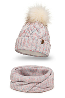 Vivisence Damen Bommelmütze Und Loop-Schal Mit Bommel Ideal Für Wintertage 7014, weiße Melange