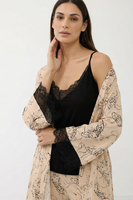 Vivisence Women Three Piece Nightwear Set Lace Trim Viscose Soft Comfort, beige and black