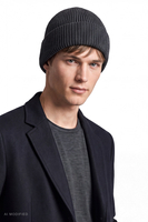 Vivisence Herren Beanie aus Wolle, elastische Mütze für Alltag, Strick, dunkelgrau