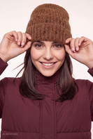 Vivisence women's ribbed beanie with turn-up soft warm hat, brown