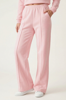 Vivisence Women’s Pull On Trousers, Soft Knit Smart Casual Trousers with Front Crease, Flared Leg and Side Pockets, pink