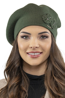 Vivisence Baskenmütze Damen Elegant Blume Warm Herbst Winter Accessoire 7006, grün