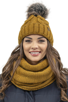 Vivisence Bonnet À Pompon Femme Chaud Et Doux Idéal Pour L’Hiver 7014, jaune foncé