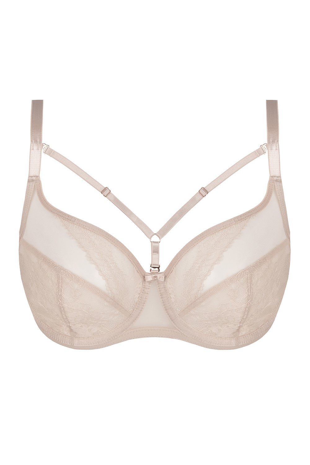 Vivisence Womens Soft Lace Bra With Adjustable Decorative Straps Floral Mesh Finish And Rose Gold Details For Maximum Comfort Support And Seductive Feminine Style, Beige