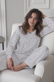 Vivisence Pyjama Deux pièces pour Femme Coton Manches Longues 2023, gris